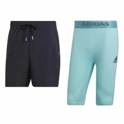Coupon 🎉 Adidas Men's Paris 2 In 1 Shorts Carbon Pulse Aqua 🌟