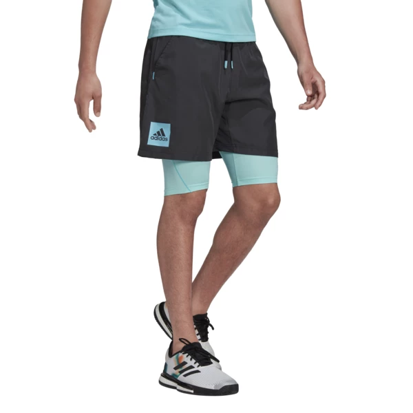 Coupon 🎉 Adidas Men's Paris 2 In 1 Shorts Carbon Pulse Aqua 🌟 - Image 2
