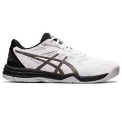 New 🌟 Asics Men's Upcourt 5 Indoor Court 👞 Shoe White Gunmetal 😀